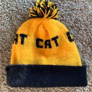 Vintage CAT Caterpillar Pom Pom Beanie Stocking Cap WINTER Ski HAT Advertising